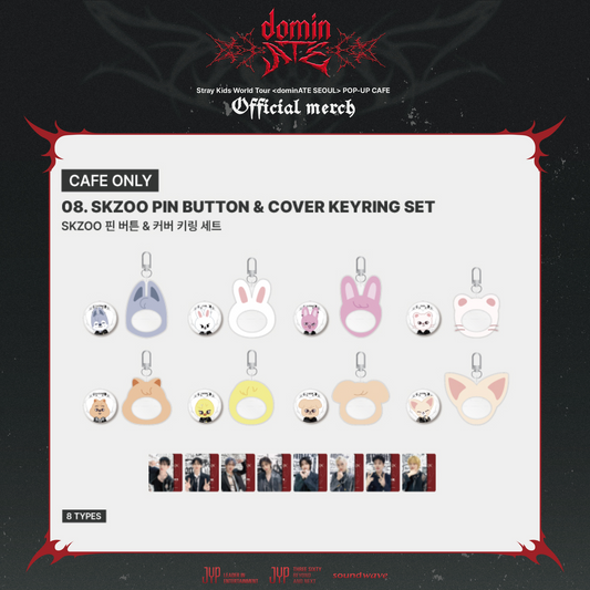 [PRE-ORDER] Stray Kids World Tour dominATE SEOUL CAFE OFFICIAL MD SKZOO PIN BUTTON & COVER KEYRING SET